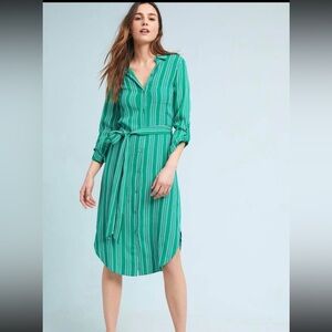 Anthropologie belted button down shirtdress size US 6 - striped green